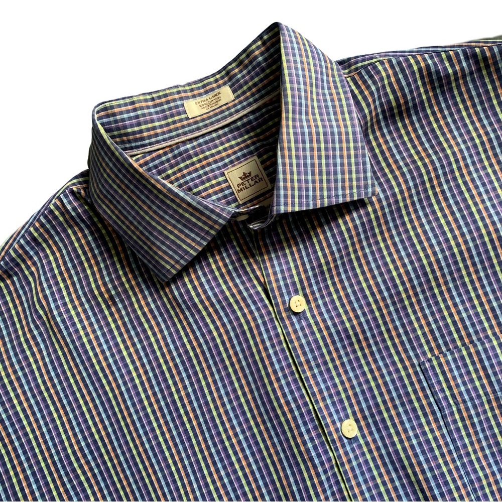 Peter Millar Crown Finish Button Up Micro-Plaid Long Sleeve Dress Shirt XL